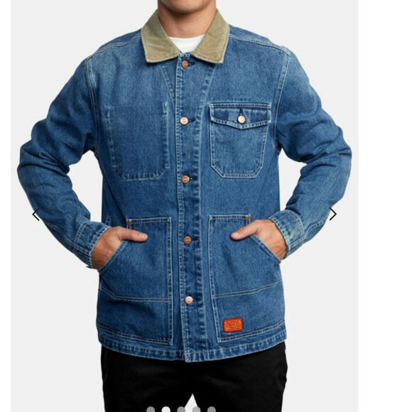 RVCA Chainmail Denim Jacket in Broken In Blue Wash, sz Medium - Picture 2 of 16